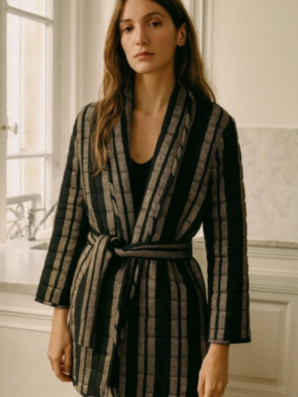 NWT Mirth Bruges Striped Cotton Wrap Coat Size Large